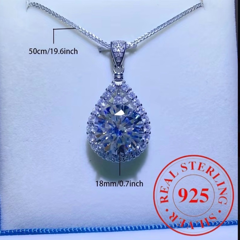 Moissanite Elegant Silver Necklace and Moissanite Ring Set Size